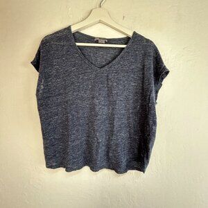 Vince Womens V-Neck Short Sleeve Top Small Linen Heathered Navy Casual Relaxed